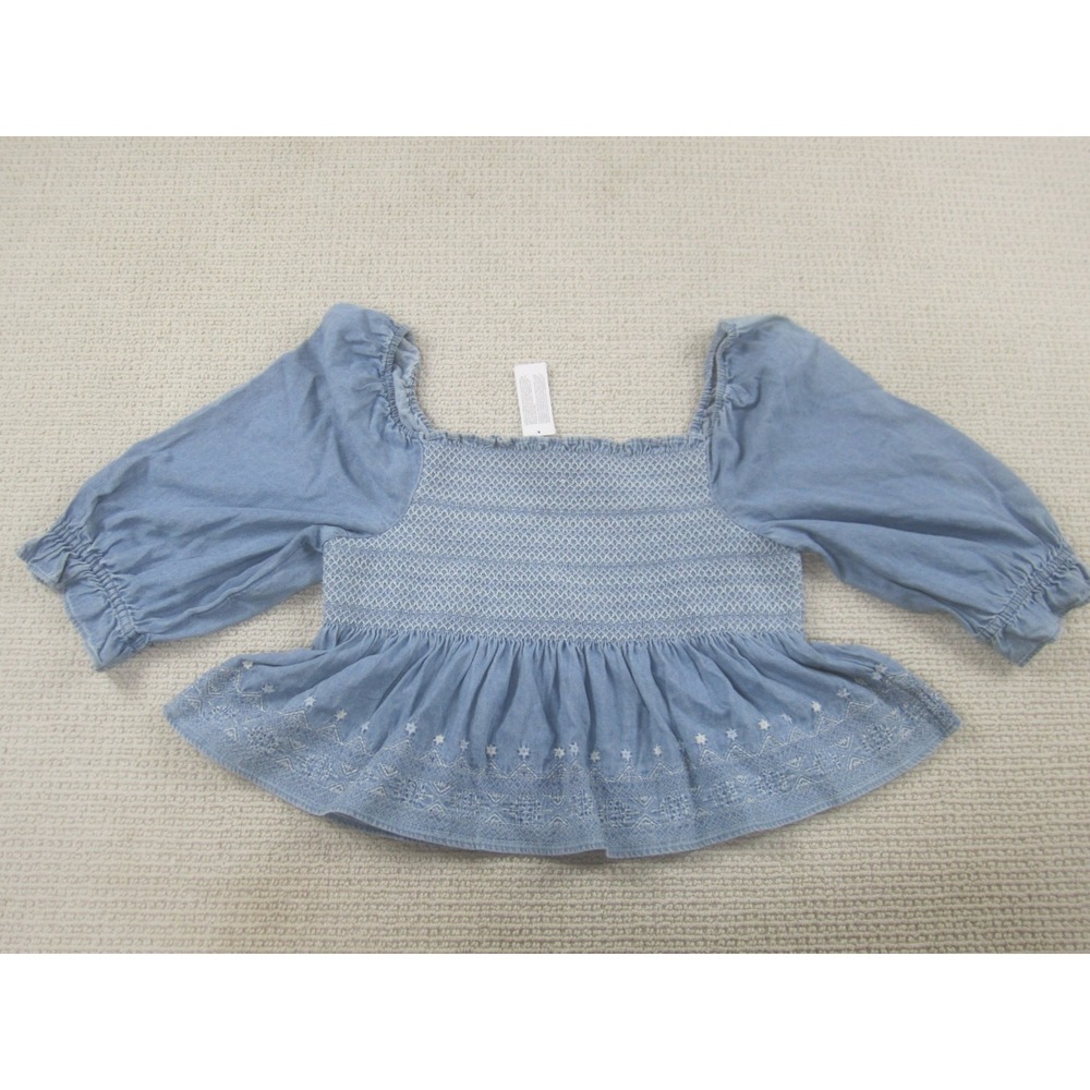 American Eagle Light Blue Smocked Babydoll Top w/Puff Sleeves Girls XL Peplum He